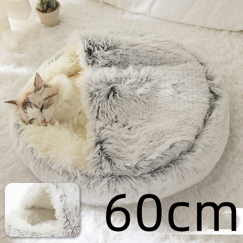2 In 1 Round Plush Warm Pet Bed House