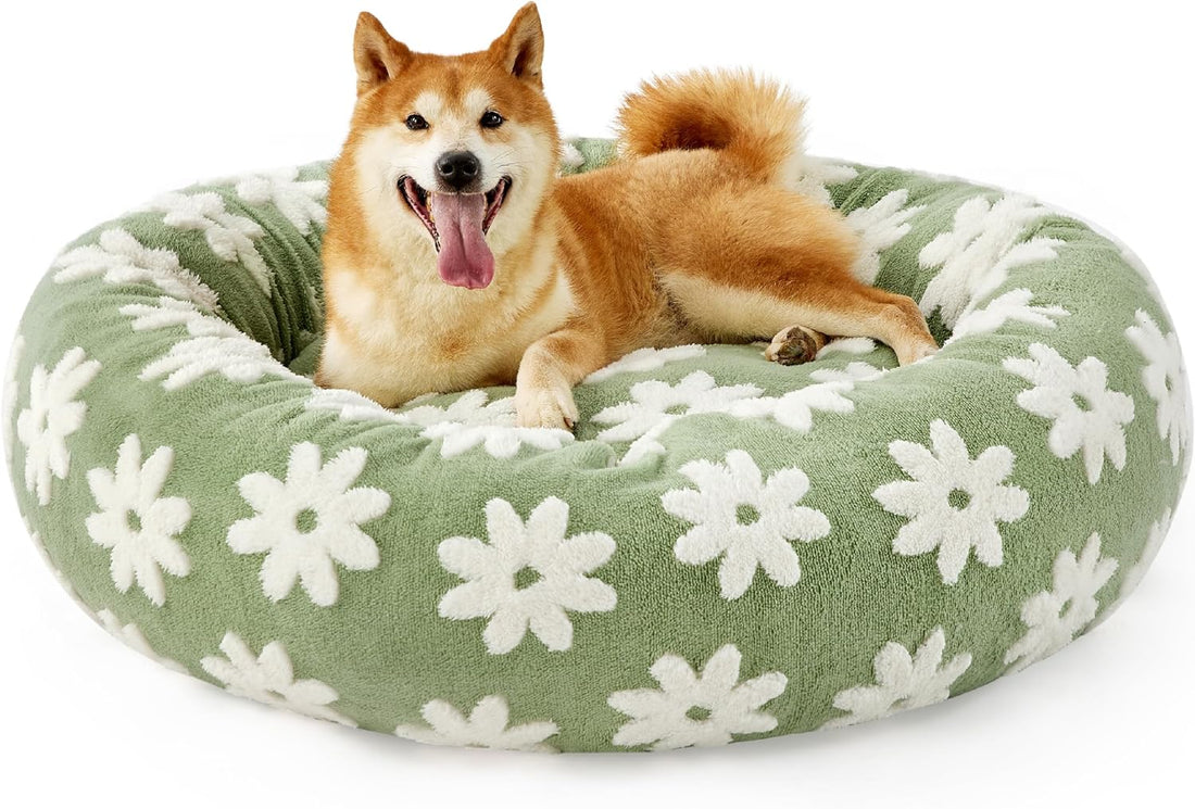 Round Donut Calming Plush Pet Bed with Anti Slip Bottom
