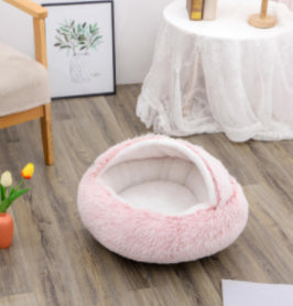 2 In 1 Round Plush Warm Pet Bed House