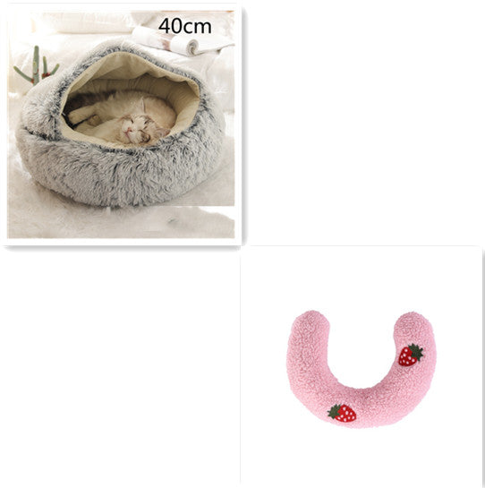 2 In 1 Round Plush Warm Pet Bed House