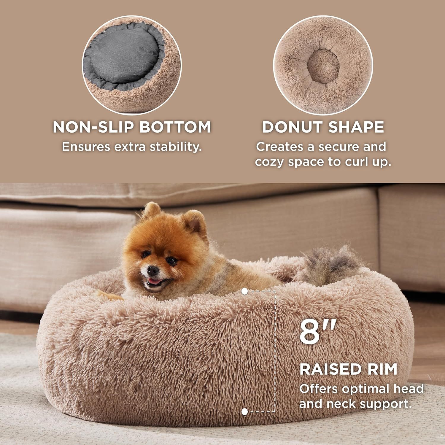 Solid Color Non Slip Fluffy Round Pet Bed