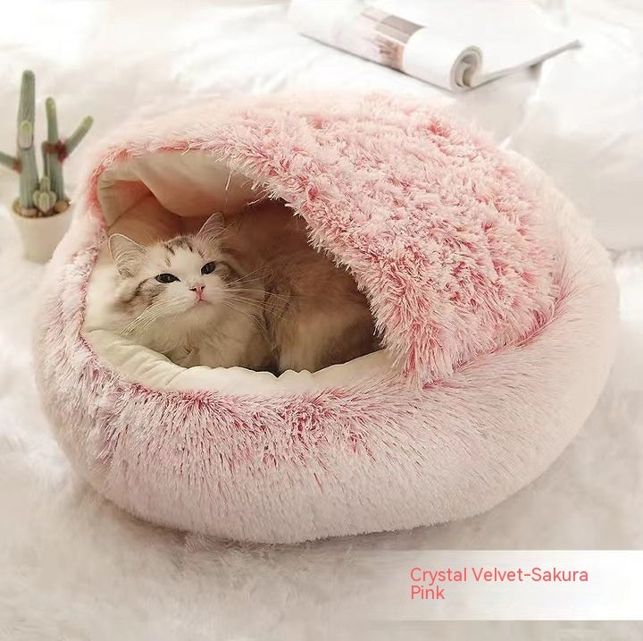 2 In 1 Round Plush Warm Pet Bed House
