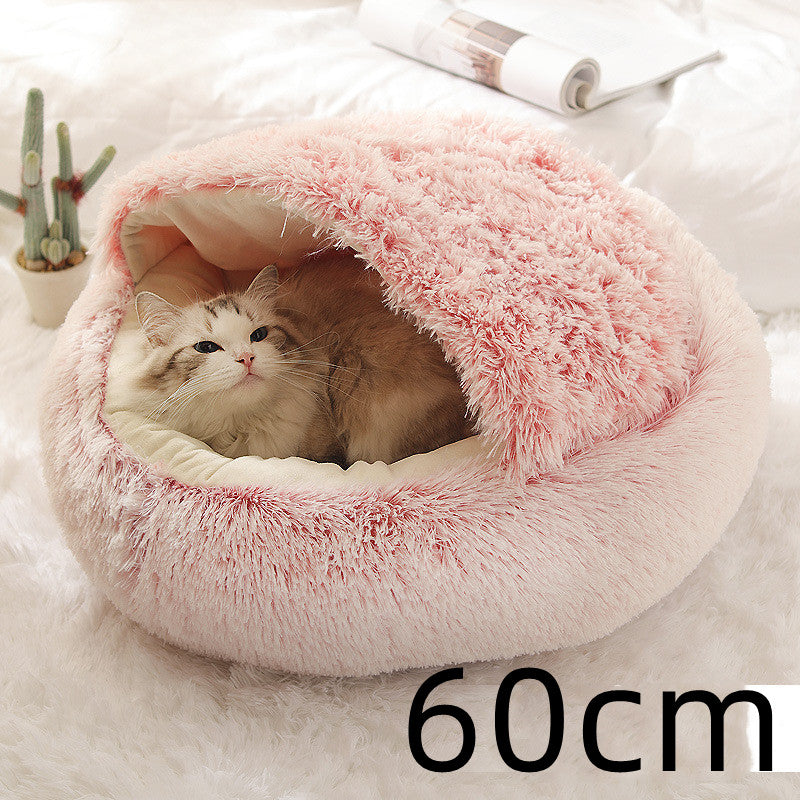 2 In 1 Round Plush Warm Pet Bed House