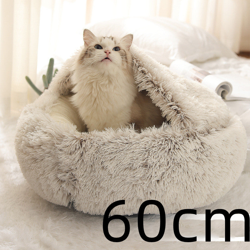 2 In 1 Round Plush Warm Pet Bed House
