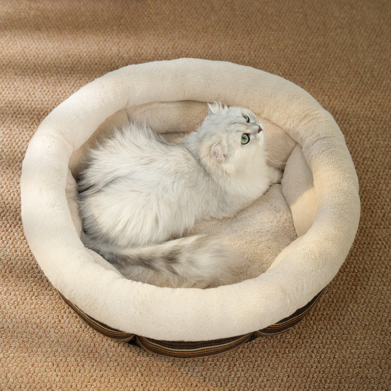 Linen Round Non Slip Pet Bed Mat