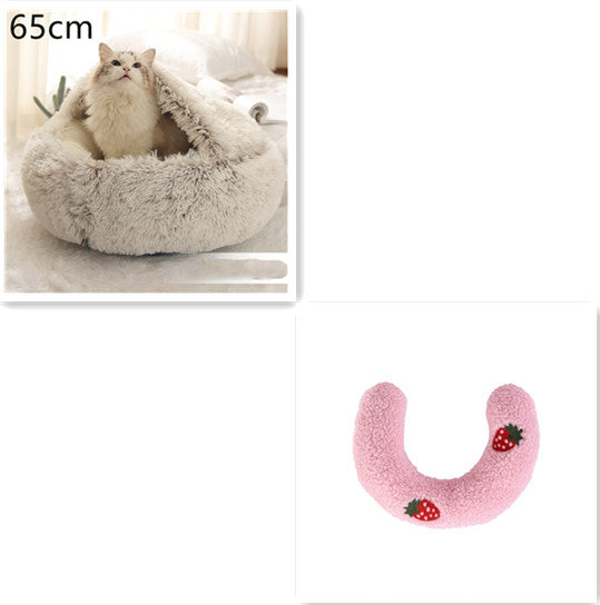 2 In 1 Round Plush Warm Pet Bed House