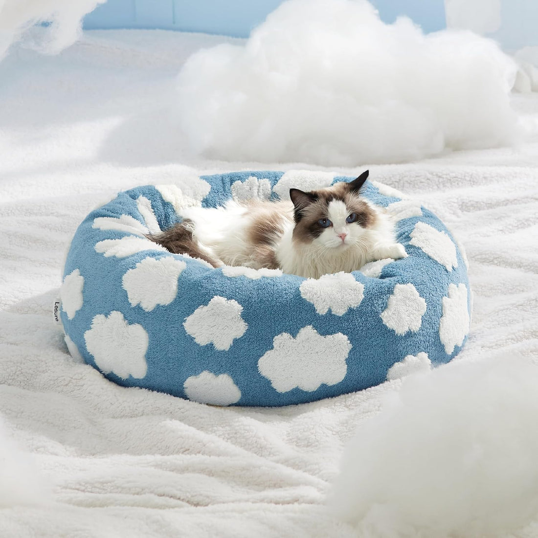 Round Donut Calming Plush Pet Bed with Anti Slip Bottom