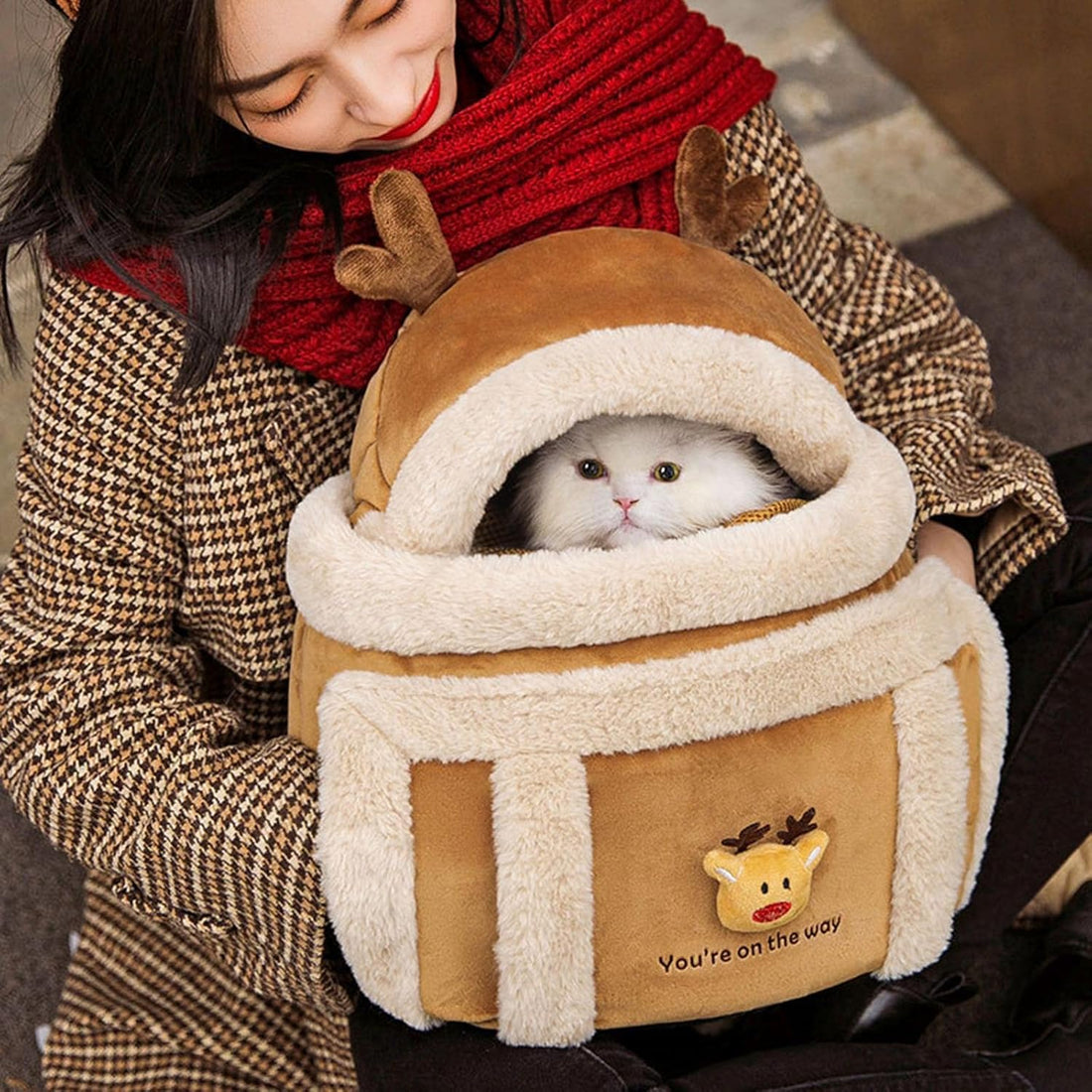 Pet Carrier Backpack Plush Winter Travel Outdoor Bag