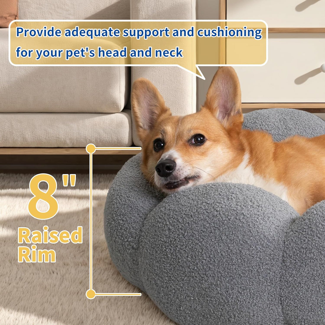 Fluffy Flower Plush Round Calming Pet Bed