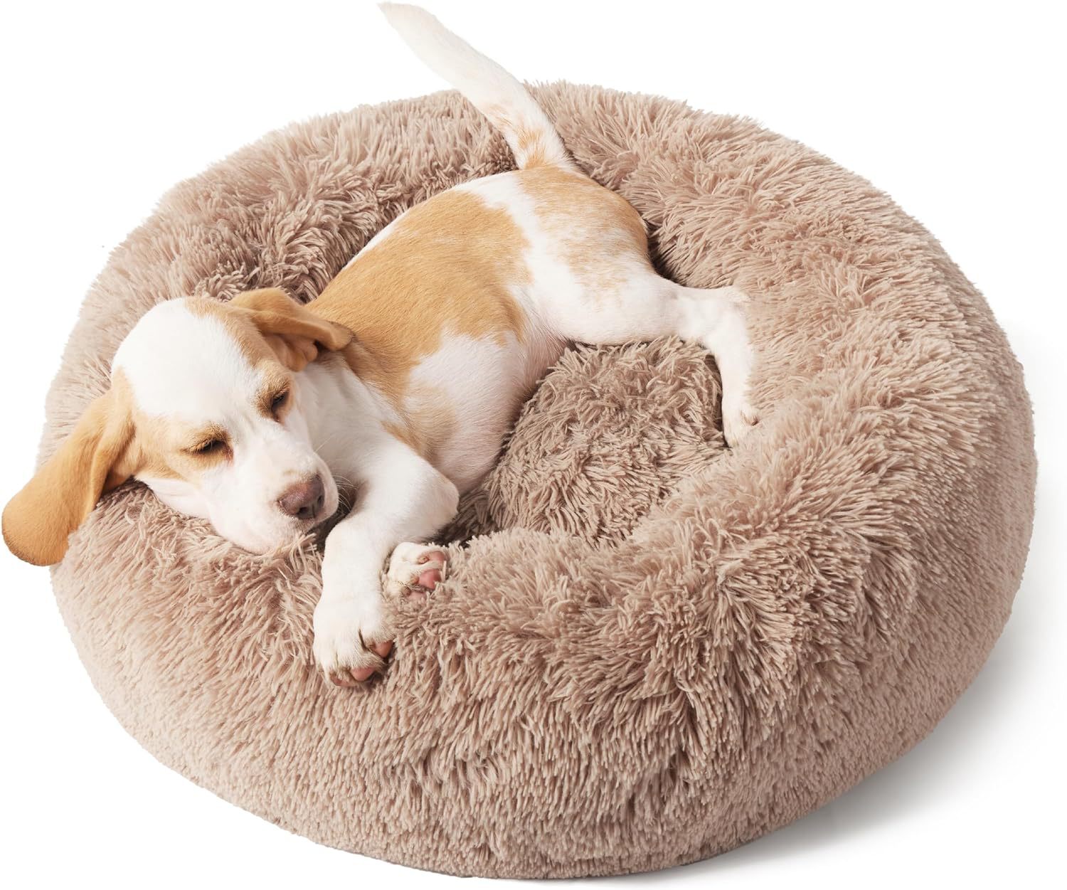 Solid Color Non Slip Fluffy Round Pet Bed