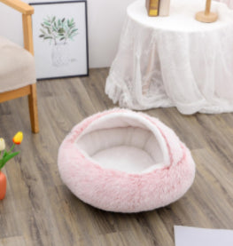2 In 1 Round Plush Warm Pet Bed House