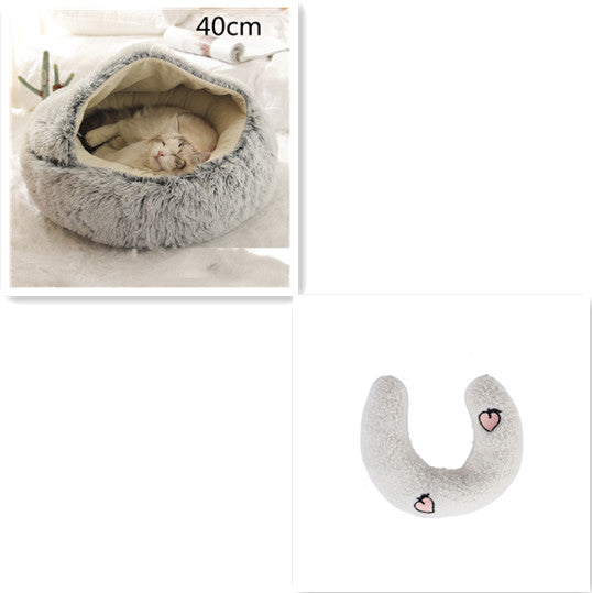 2 In 1 Round Plush Warm Pet Bed House
