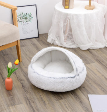 2 In 1 Round Plush Warm Pet Bed House