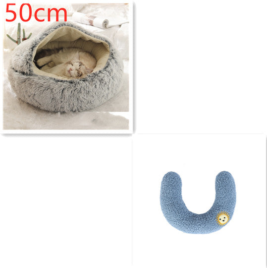 2 In 1 Round Plush Warm Pet Bed House