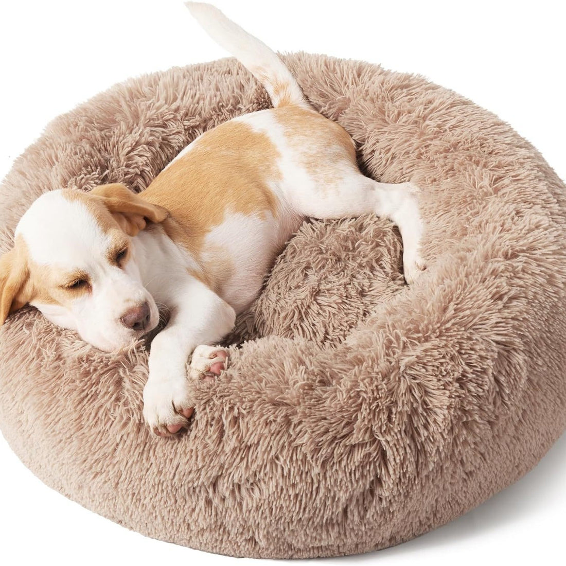 Solid Color Non Slip Fluffy Round Pet Bed