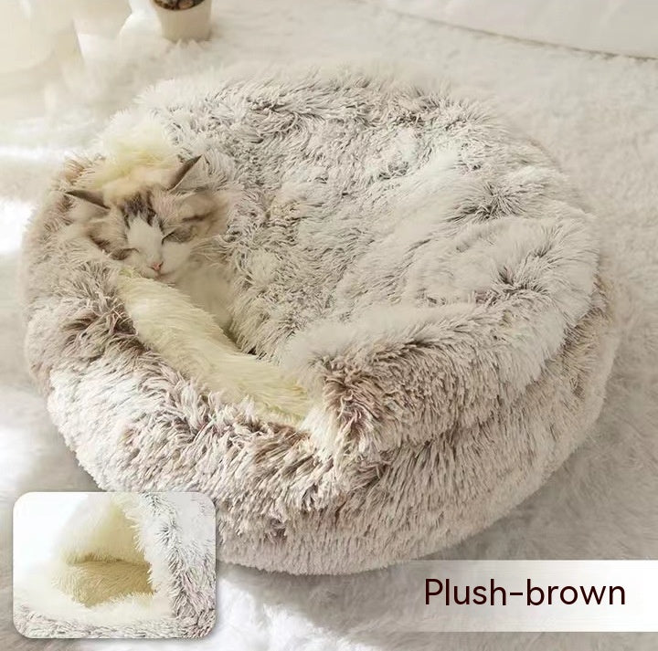 2 In 1 Round Plush Warm Pet Bed House