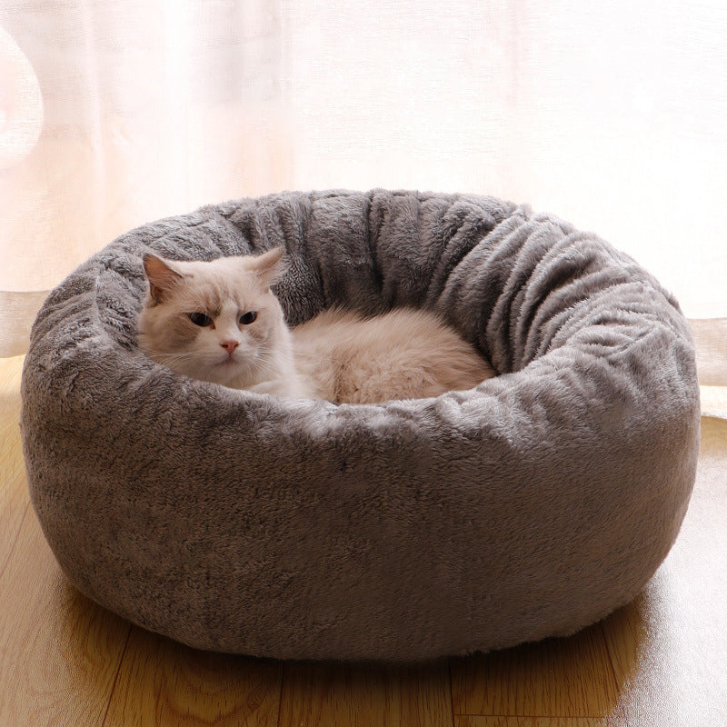 Long Plush Donut Round Warm Pet Bed Mat