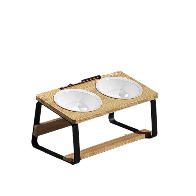 Ceramic Double Bowl Pet Feeding Water Holder