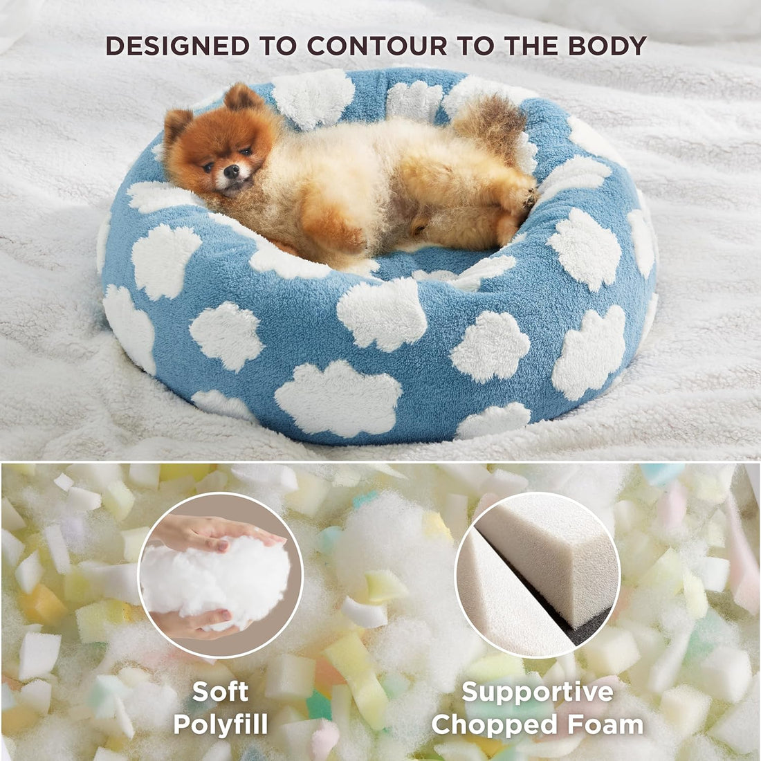 Round Donut Calming Plush Pet Bed with Anti Slip Bottom
