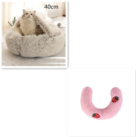 2 In 1 Round Plush Warm Pet Bed House