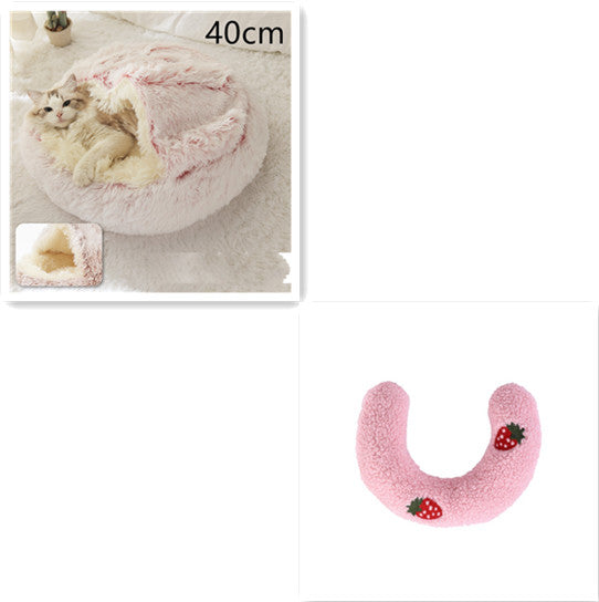 2 In 1 Round Plush Warm Pet Bed House